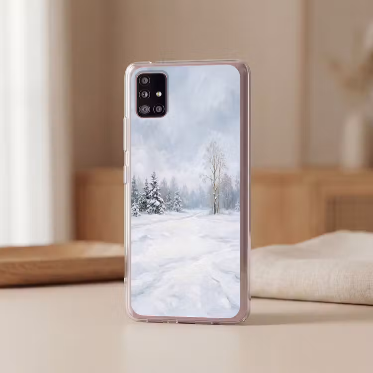 Bospad - Dennen - Sneeuw - Winter - Rustgevend Telefoonhoesje Samsung Galaxy A51 5G klein -sfeer2