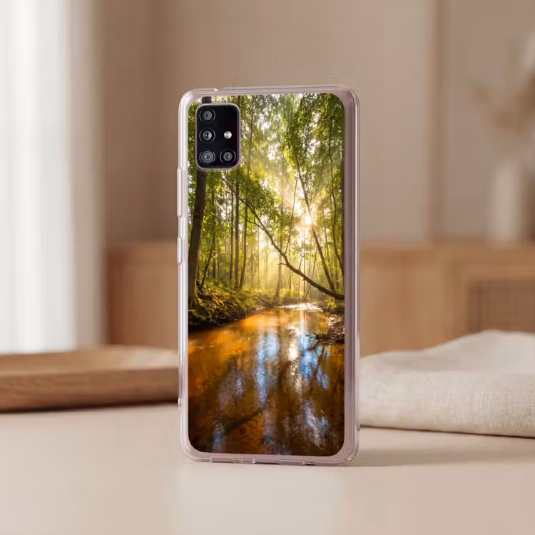 Bos - Beek - Zonlicht - Natuur - Groen Telefoonhoesje Samsung Galaxy A51 5G klein -sfeer2