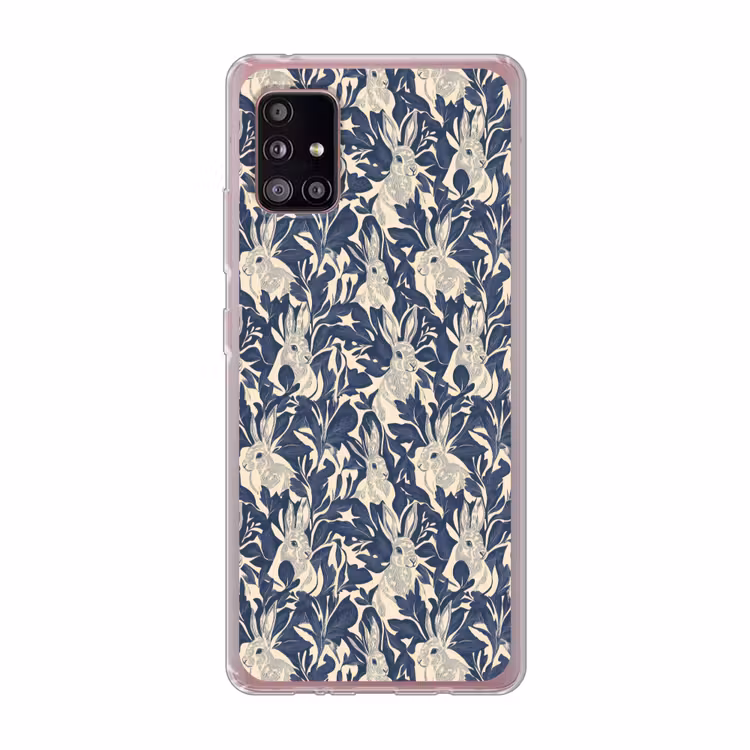 Hazen - Bladeren - Patroon - Blauw - Beige Telefoonhoesje Samsung Galaxy A51 5G klein 373 -3d