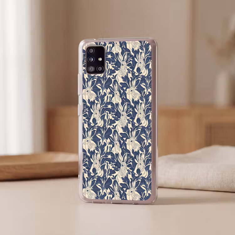 Hazen - Bladeren - Patroon - Blauw - Beige Telefoonhoesje Samsung Galaxy A51 5G klein 373 -sfeer2