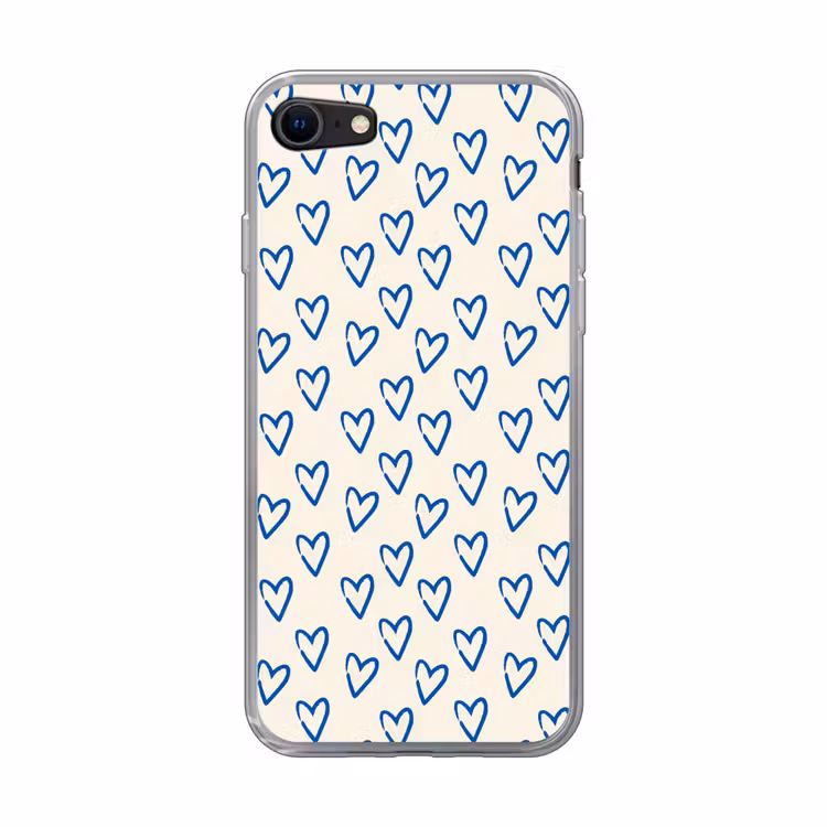Hartjes patroon - Blauw - Beige - Liefde Telefoonhoesje iPhone 7 klein -3d