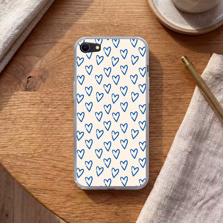 Hartjes patroon - Blauw - Beige - Liefde Telefoonhoesje iPhone 7 klein -sfeer1