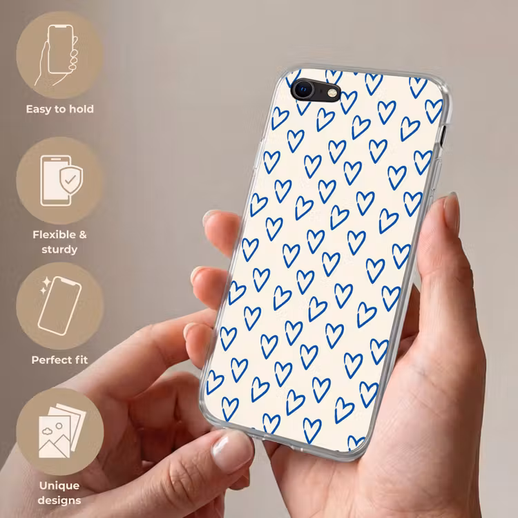 Hartjes patroon - Blauw - Beige - Liefde Telefoonhoesje iPhone 7 klein -sfeer3_EN