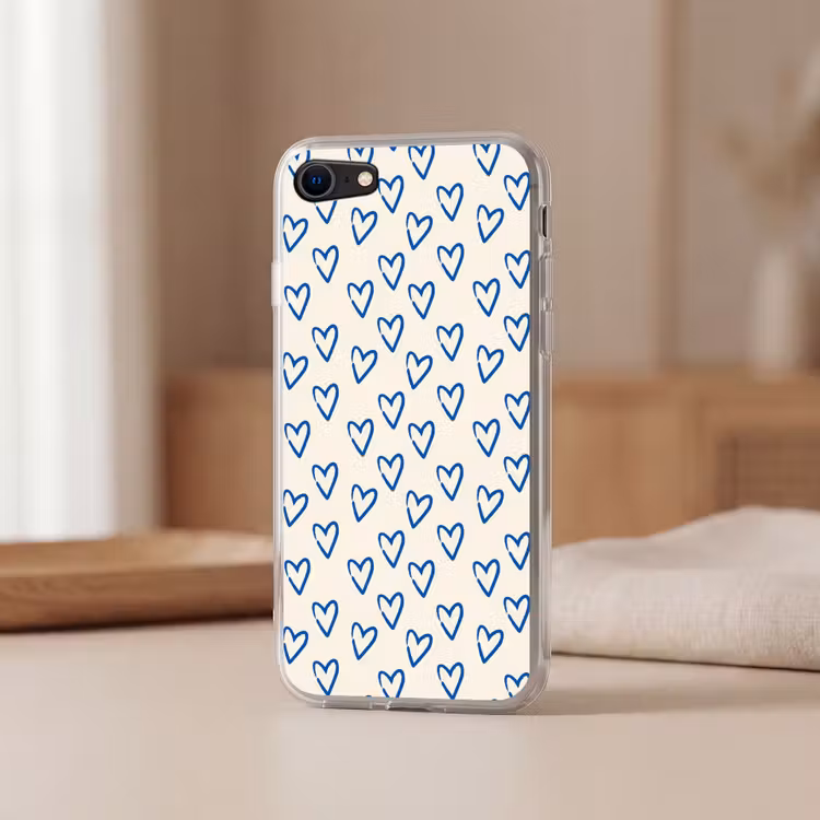 Hartjes patroon - Blauw - Beige - Liefde Telefoonhoesje iPhone 7 klein -sfeer2