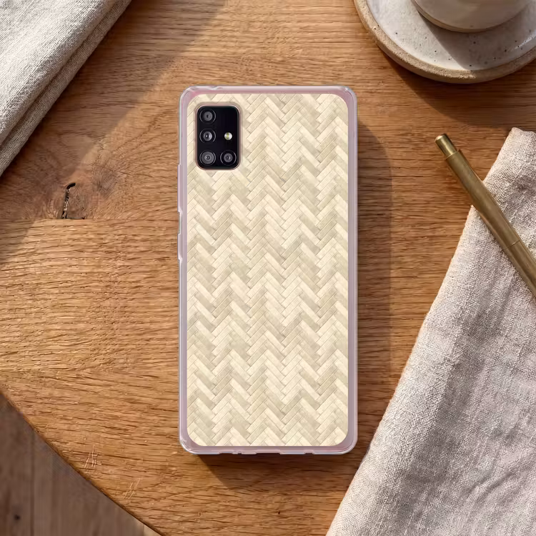 Visgraat - Wandtegel - Licht Beige Telefoonhoesje Samsung Galaxy A51 5G klein 373 -sfeer1