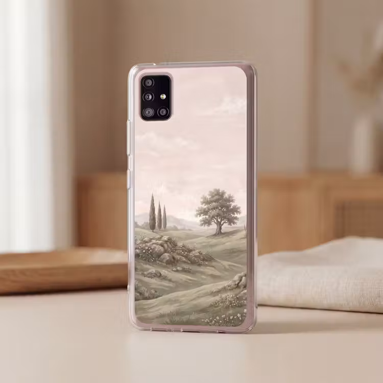 Heuvellandschap - Bomen - Natuur - Groen Telefoonhoesje Samsung Galaxy A51 5G klein -sfeer2