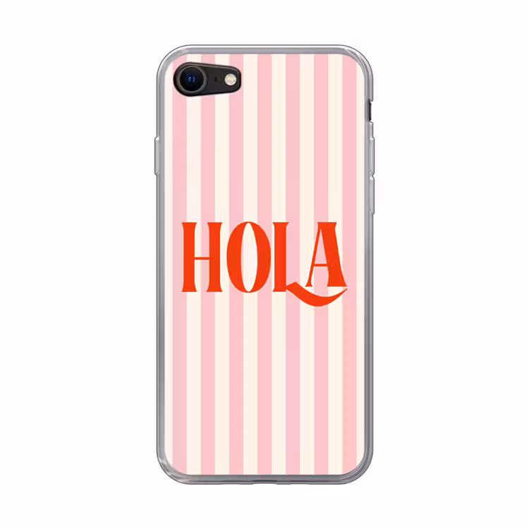 Hola - Quote - Strepen - Pastel - Roze - Rood - Wit Telefoonhoesje iPhone 7 klein -3d