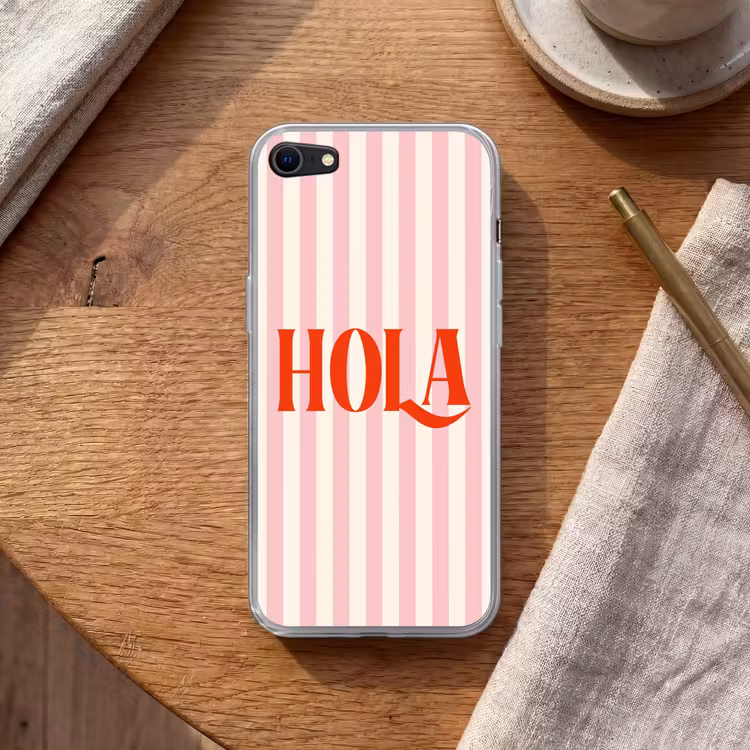 Hola - Quote - Strepen - Pastel - Roze - Rood - Wit Telefoonhoesje iPhone 7 klein -sfeer1