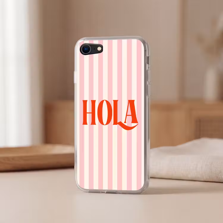 Hola - Quote - Strepen - Pastel - Roze - Rood - Wit Telefoonhoesje iPhone 7 klein -sfeer2