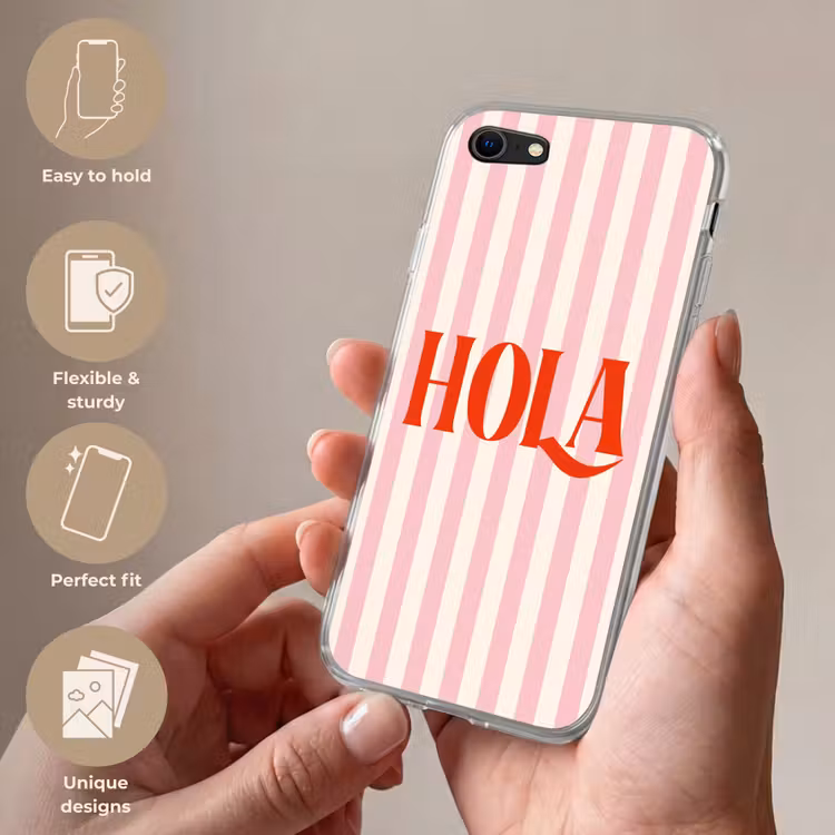 Hola - Quote - Strepen - Pastel - Roze - Rood - Wit Telefoonhoesje iPhone 7 klein -sfeer3_EN