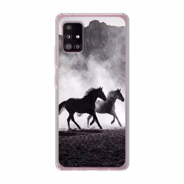 Paard - Ren - Stof - Zwart-wit - Dieren Telefoonhoesje Samsung Galaxy A51 5G klein -3d