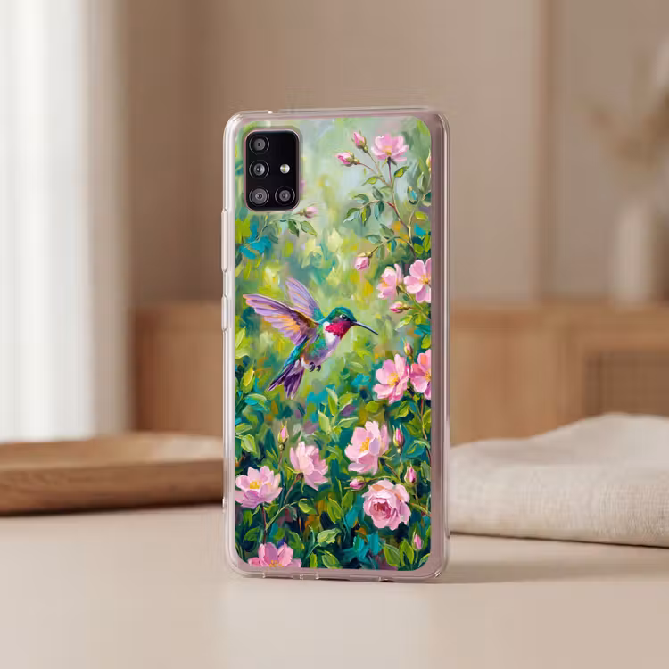 Kolibrie - Bloemen - Natuur - Kleurrijk Telefoonhoesje Samsung Galaxy A51 5G klein -sfeer2