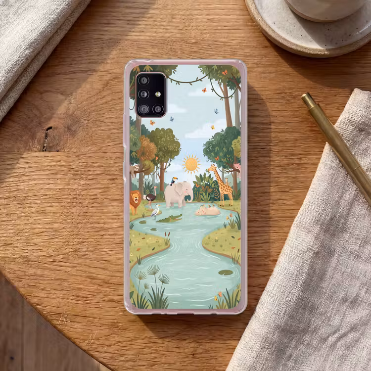 Jungle - Oase - Dieren - Kleurrijk Telefoonhoesje Samsung Galaxy A51 5G klein -sfeer1