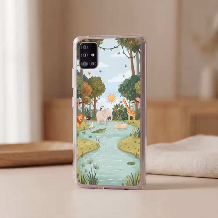 Jungle - Oase - Dieren - Kleurrijk Telefoonhoesje Samsung Galaxy A51 5G klein -sfeer2