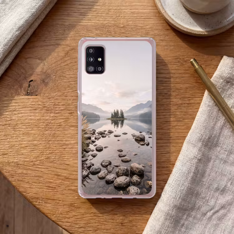 Meer - Bergen - Landschap - Groen Telefoonhoesje Samsung Galaxy A51 5G klein -sfeer1