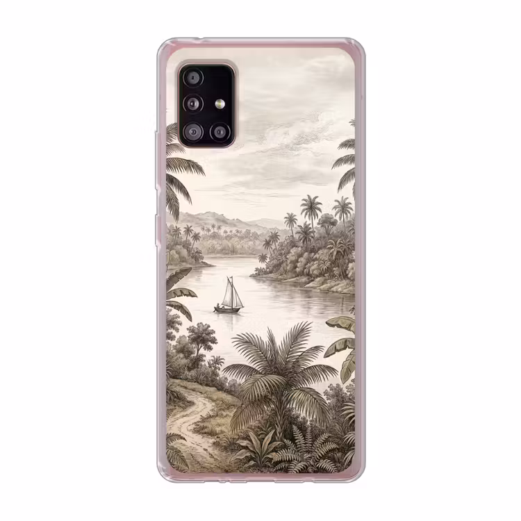 Landschap - Rivier - Boot - Tropisch - Vintage Telefoonhoesje Samsung Galaxy A51 5G klein -3d