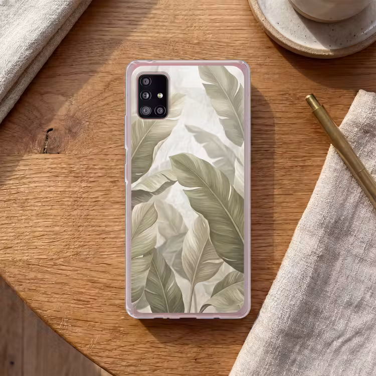 Bladeren - Tropisch - Natuur - Abstract - Beige Telefoonhoesje Samsung Galaxy A51 5G klein -sfeer1