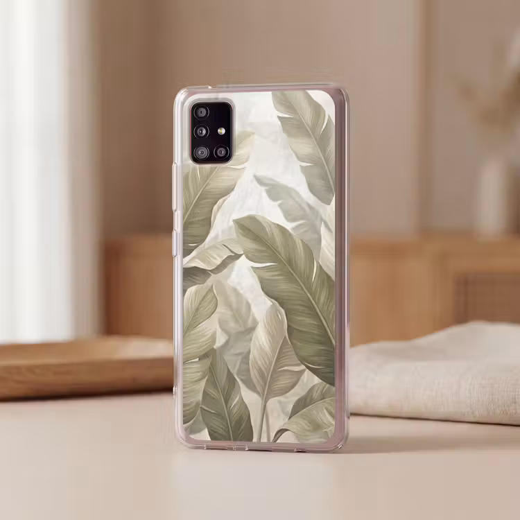 Bladeren - Tropisch - Natuur - Abstract - Beige Telefoonhoesje Samsung Galaxy A51 5G klein -sfeer2