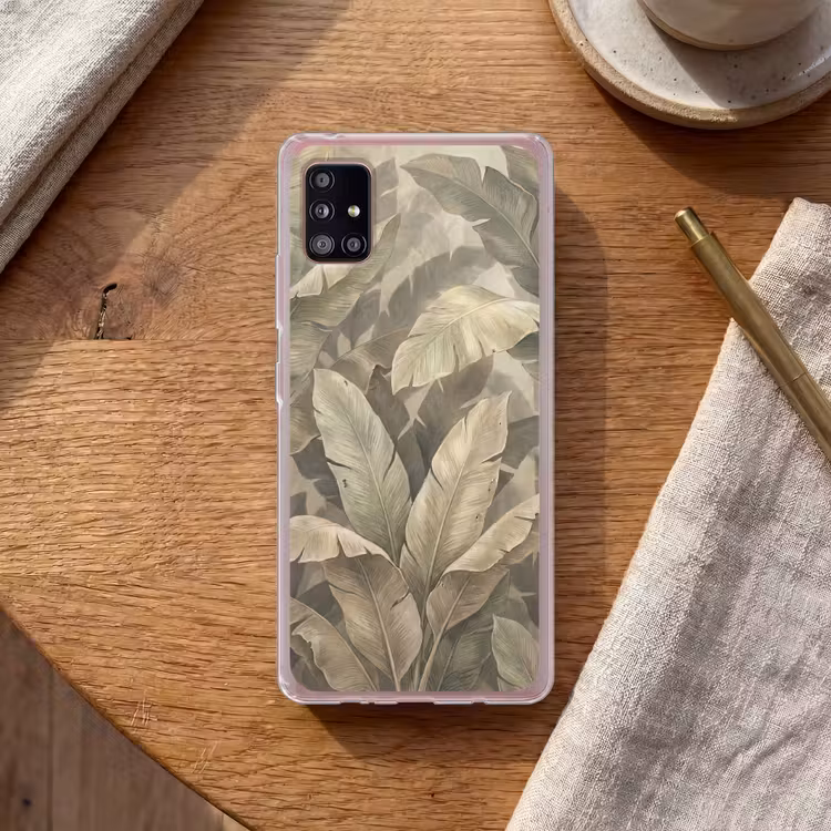 Bladeren - Tropisch - Natuur - Modern - Beige Telefoonhoesje Samsung Galaxy A51 5G klein -sfeer1