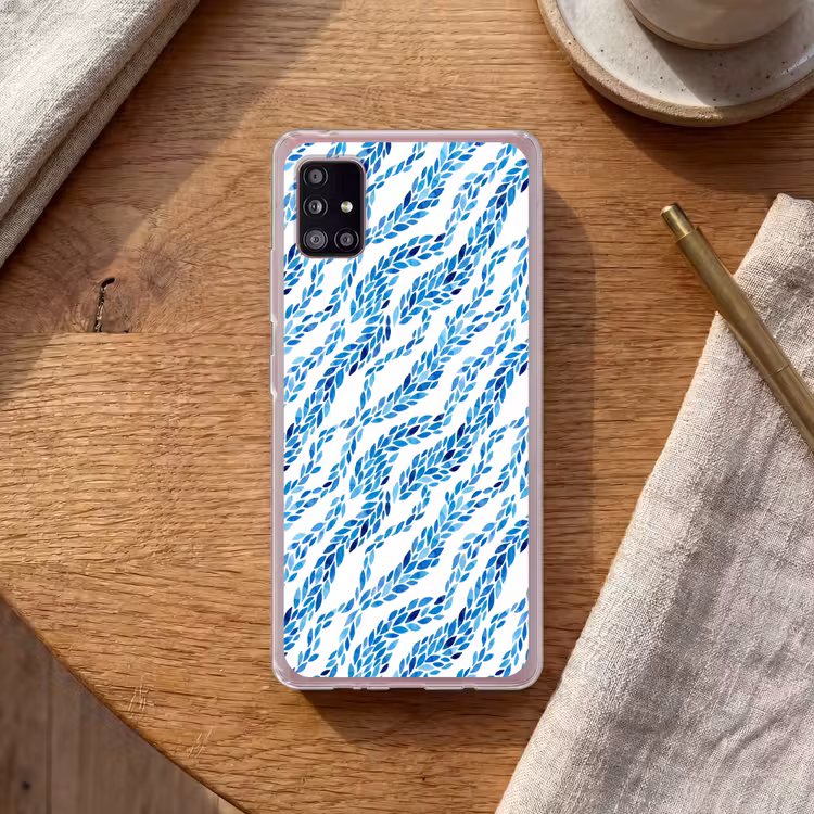 Bladeren - Aquarel - Patroon - Modern - Blauw Telefoonhoesje Samsung Galaxy A51 5G klein -sfeer1