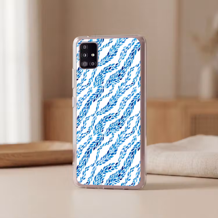Bladeren - Aquarel - Patroon - Modern - Blauw Telefoonhoesje Samsung Galaxy A51 5G klein -sfeer2