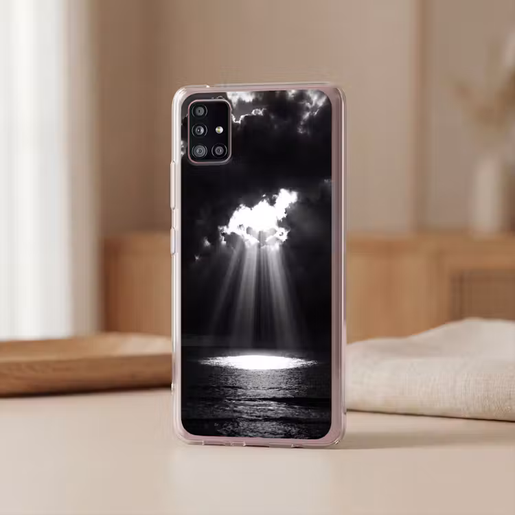 Licht - Wolken - Zee - Zwart-wit - Natuur Telefoonhoesje Samsung Galaxy A51 5G klein -sfeer2