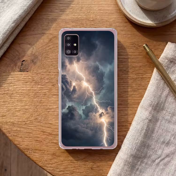Bliksem - Storm - Natuur - Donker Telefoonhoesje Samsung Galaxy A51 5G klein -sfeer1
