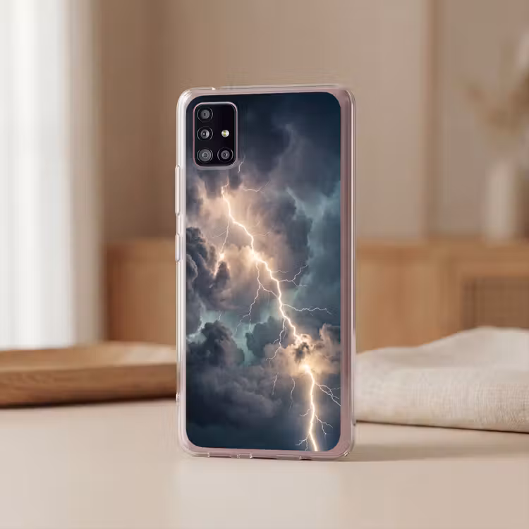 Bliksem - Storm - Natuur - Donker Telefoonhoesje Samsung Galaxy A51 5G klein -sfeer2
