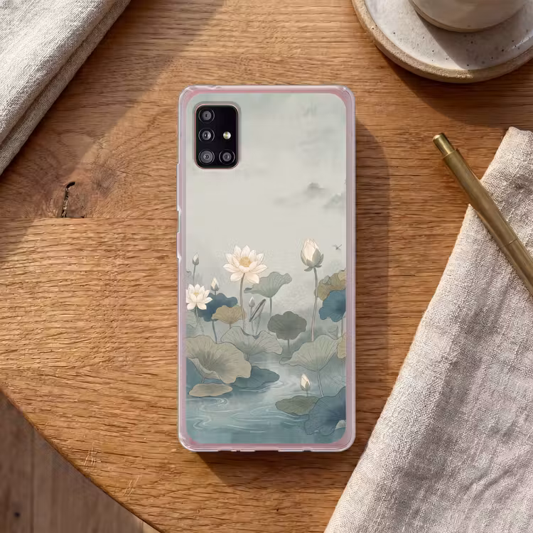 Lotus - Bloemen - Groen Telefoonhoesje Samsung Galaxy A51 5G klein -sfeer1