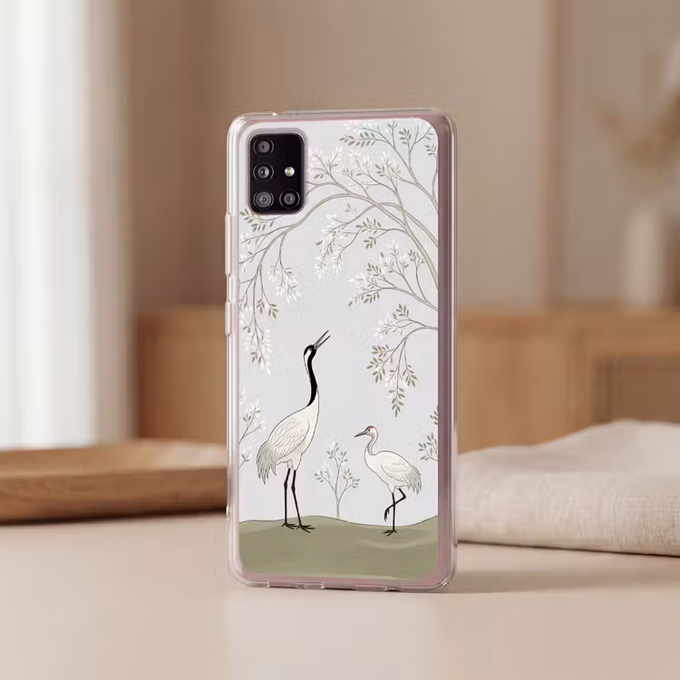 Minimalistisch - Kraanvogels - Blauw Telefoonhoesje Samsung Galaxy A51 5G klein -sfeer2