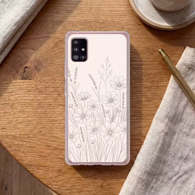 Minimalistisch - Modern - Bloemen - Beige Telefoonhoesje Samsung Galaxy A51 5G klein -sfeer1