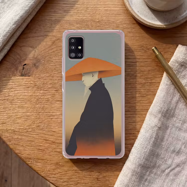 Minimalistisch - Silhouet - Oranje Telefoonhoesje Samsung Galaxy A51 5G klein -sfeer1