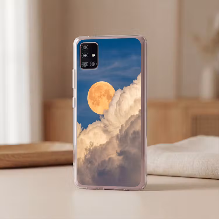Maan - Wolken - Natuur - Oranje Telefoonhoesje Samsung Galaxy A51 5G klein -sfeer2