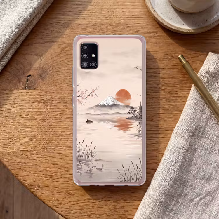 Bergtop - Meer - Bloesem Telefoonhoesje Samsung Galaxy A51 5G klein -sfeer1
