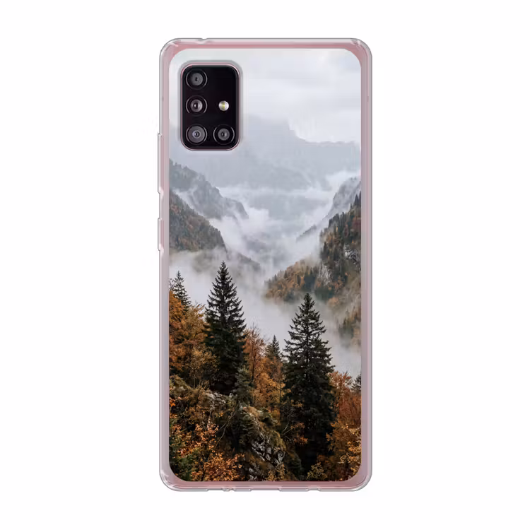 Bergen - Vallei - Mist - Herfst - Natuur Telefoonhoesje Samsung Galaxy A51 5G klein -3d