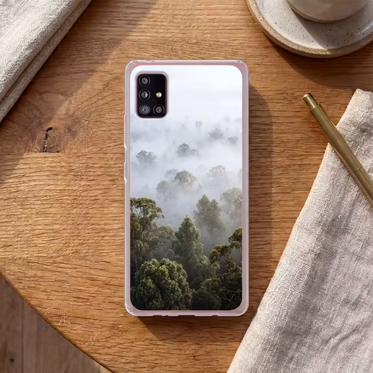 Natuur - Mist - Bos - Ochtend - Goud Telefoonhoesje Samsung Galaxy A51 5G klein -sfeer1
