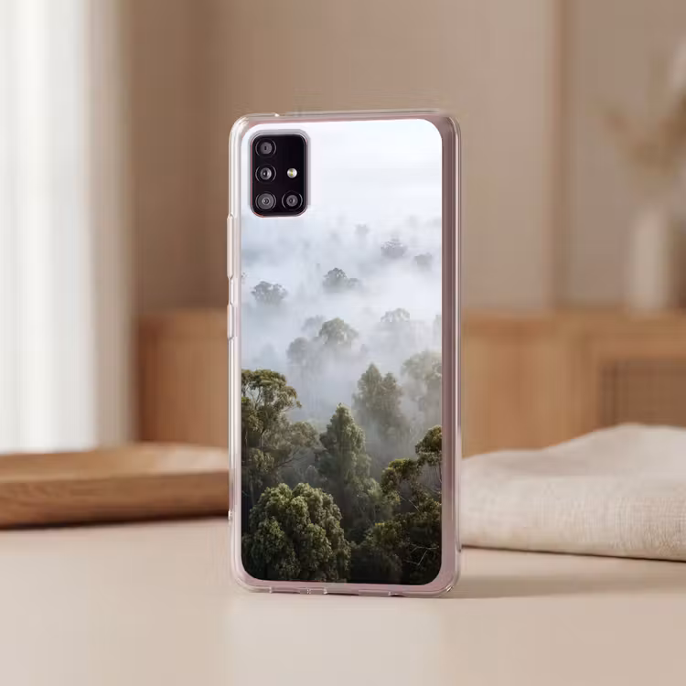 Natuur - Mist - Bos - Ochtend - Goud Telefoonhoesje Samsung Galaxy A51 5G klein -sfeer2