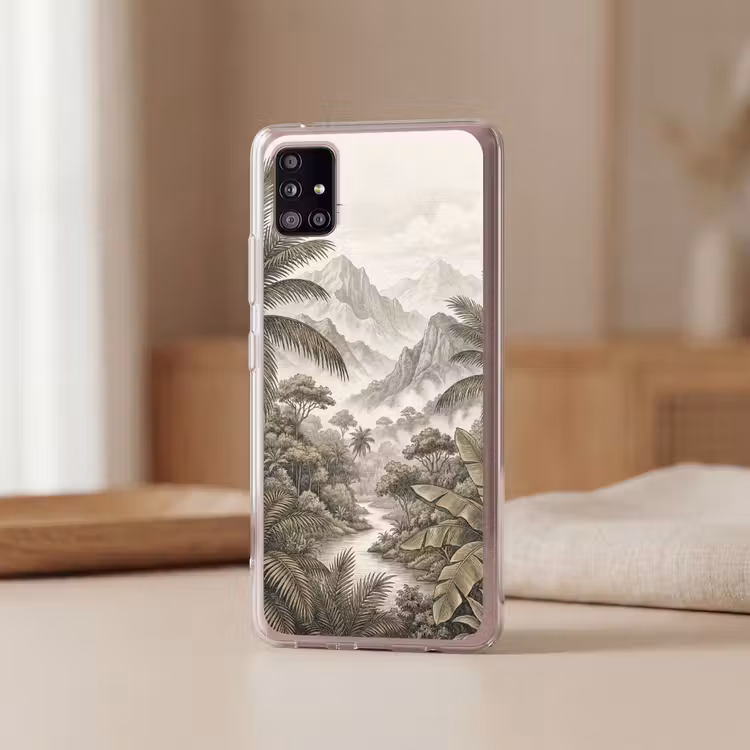 Natuur - Bergen - Rivier - Tropisch - Vintage Telefoonhoesje Samsung Galaxy A51 5G klein -sfeer2
