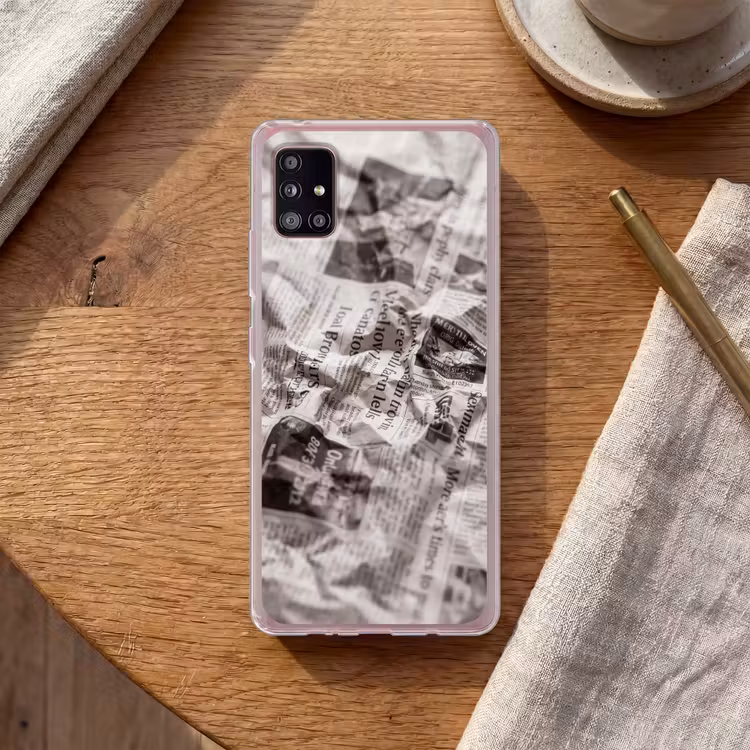 Krant - Gekreukeld - Textuur - Vintage - Zwart-wit Telefoonhoesje Samsung Galaxy A51 5G klein -sfeer1