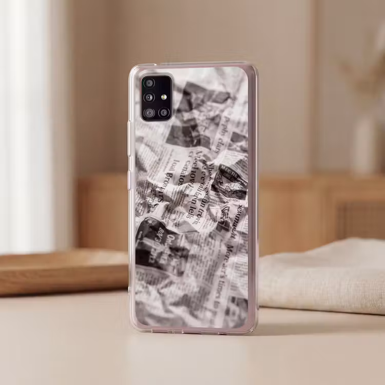 Krant - Gekreukeld - Textuur - Vintage - Zwart-wit Telefoonhoesje Samsung Galaxy A51 5G klein -sfeer2