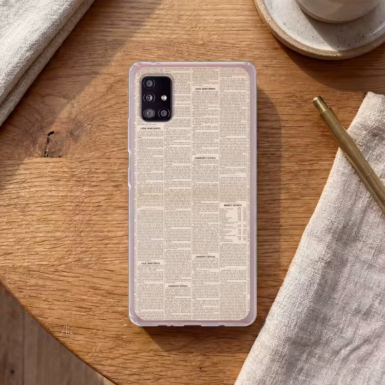 Krant - Nieuws - Historisch - Vintage - Beige Telefoonhoesje Samsung Galaxy A51 5G klein -sfeer1