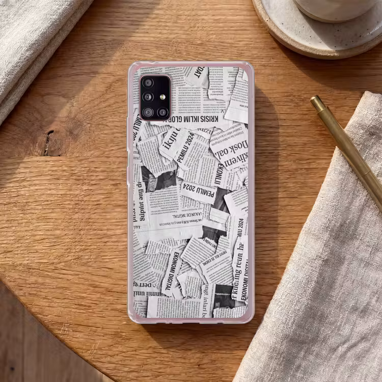Krant - Versnipperd - Textuur - Zwart-wit - Abstract Telefoonhoesje Samsung Galaxy A51 5G klein -sfeer1