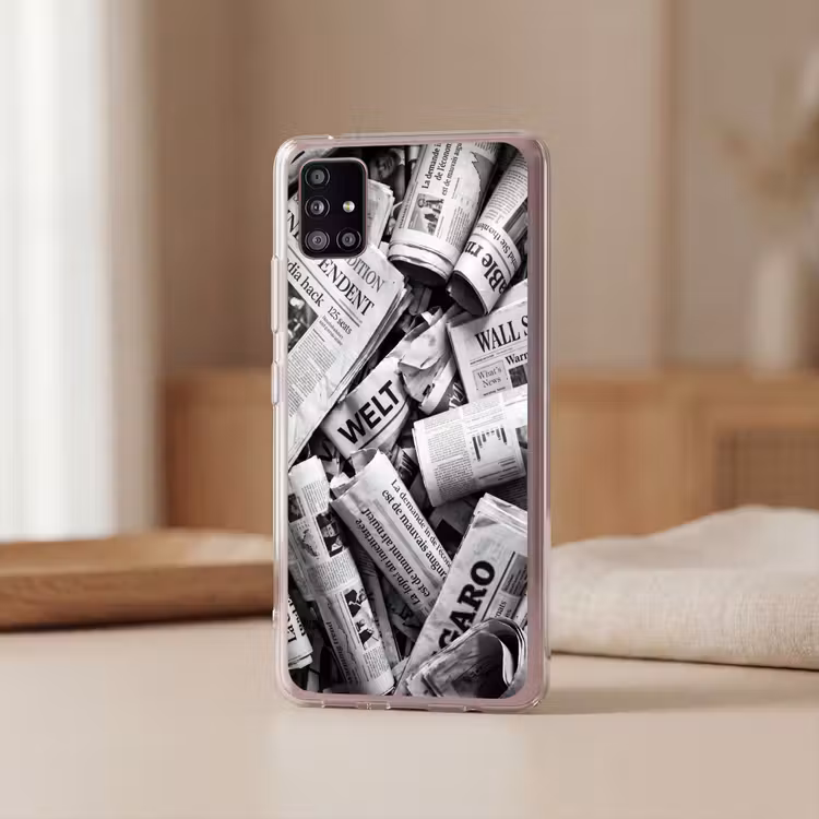 Krant - Stapel - Nieuws - Zwart-wit Telefoonhoesje Samsung Galaxy A51 5G klein -sfeer2