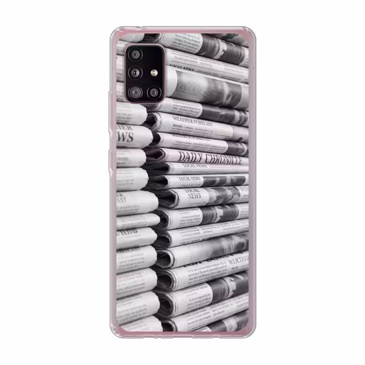 Krant - Stapel - Nieuws - Zwart-wit - Media Telefoonhoesje Samsung Galaxy A51 5G klein -3d