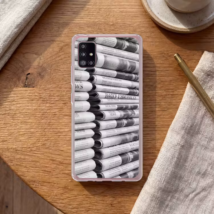 Krant - Stapel - Nieuws - Zwart-wit - Media Telefoonhoesje Samsung Galaxy A51 5G klein -sfeer1