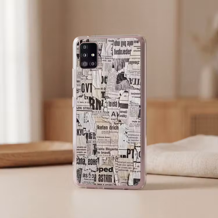 Krant - Gescheurd - Textuur - Abstract - Zwart-wit Telefoonhoesje Samsung Galaxy A51 5G klein -sfeer2