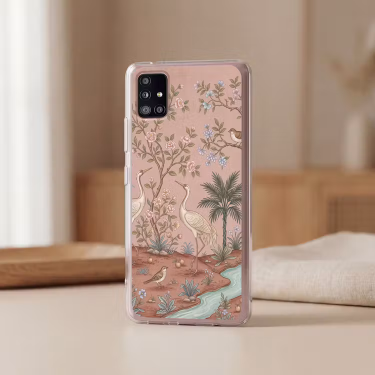 Nostalgisch - Reigers - Roze Telefoonhoesje Samsung Galaxy A51 5G klein -sfeer2