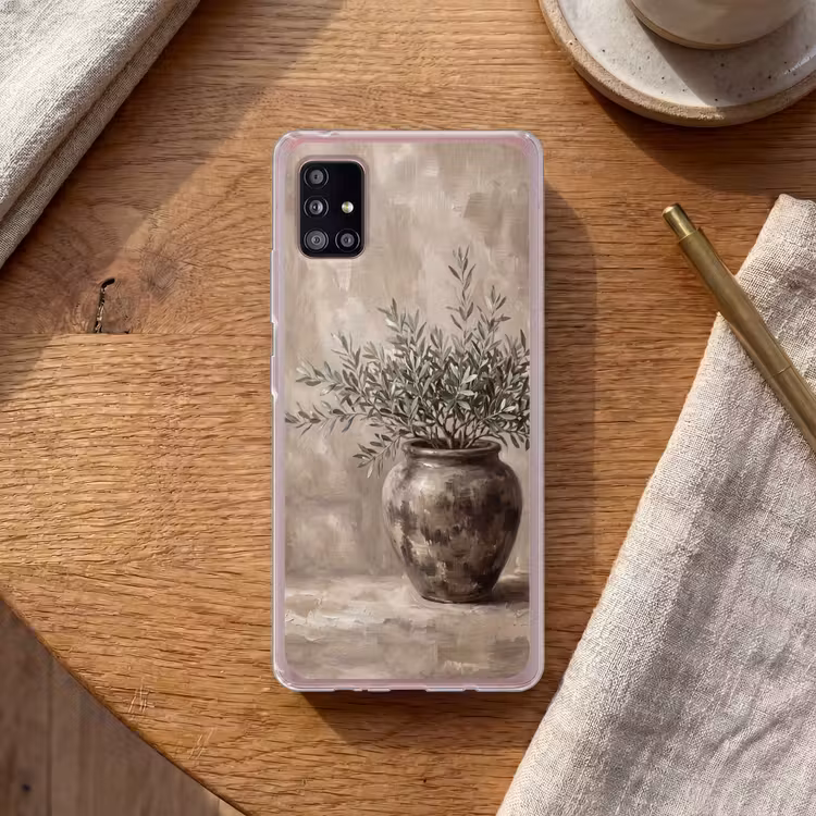 Olijfplant - Aardenpot - Abstract - Beige Telefoonhoesje Samsung Galaxy A51 5G klein -sfeer1