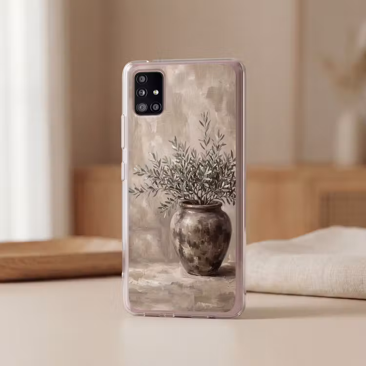 Olijfplant - Aardenpot - Abstract - Beige Telefoonhoesje Samsung Galaxy A51 5G klein -sfeer2