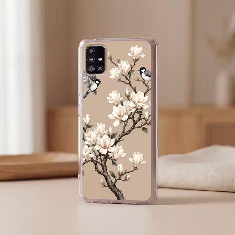 Oosters - Vogels - Beige Telefoonhoesje Samsung Galaxy A51 5G klein -sfeer2